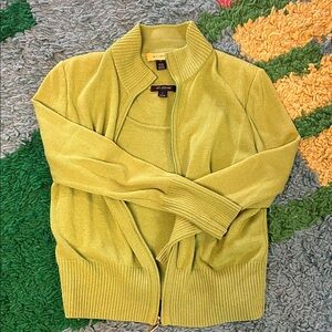 St John CLASSIC Twin Set - Chartreuse Tank and Zip-Up Cardigan